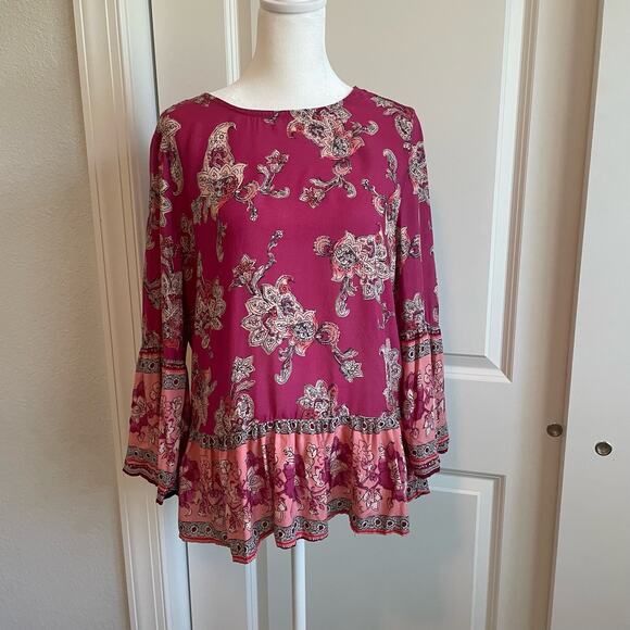 beachlunchlounge Tops - BeachLunchLounge Floral Boho Pink Flowy Long Sleeve Top Size S